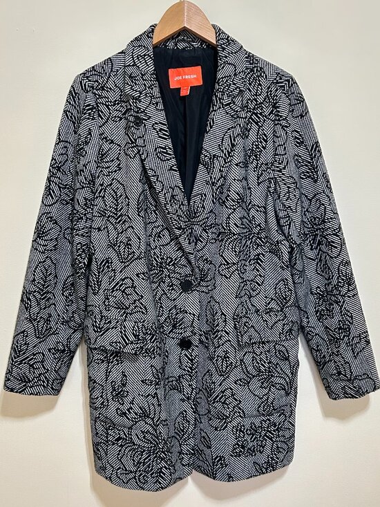 Joe Fresh Jackets & Blazers - Joe Fresh Jacquard Herring Bone & Floral Print Coat Black & Cream Size L